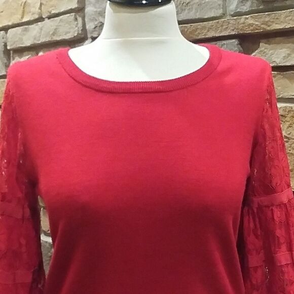Boho Bell Sleeve Red Tunic Sweater - Picture 3 of 11